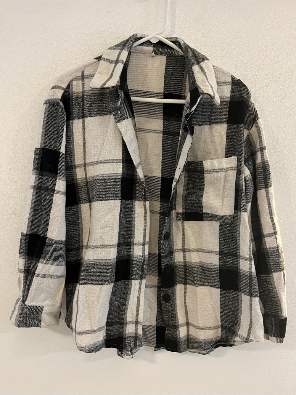 Black & White Plaid Teddy Jacket - Cozy Overshirt